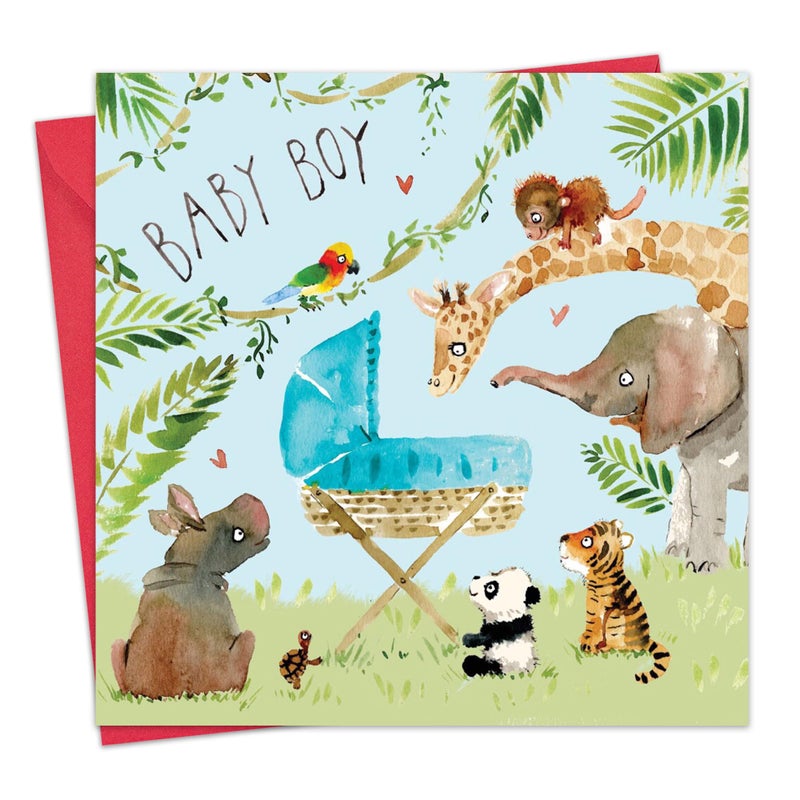 Twizler New Baby Boy Card with Blue Crib and Jungle Animals - New Baby Card Boy - Cute Newborn Essential Gifts - Congratulations - Image 1